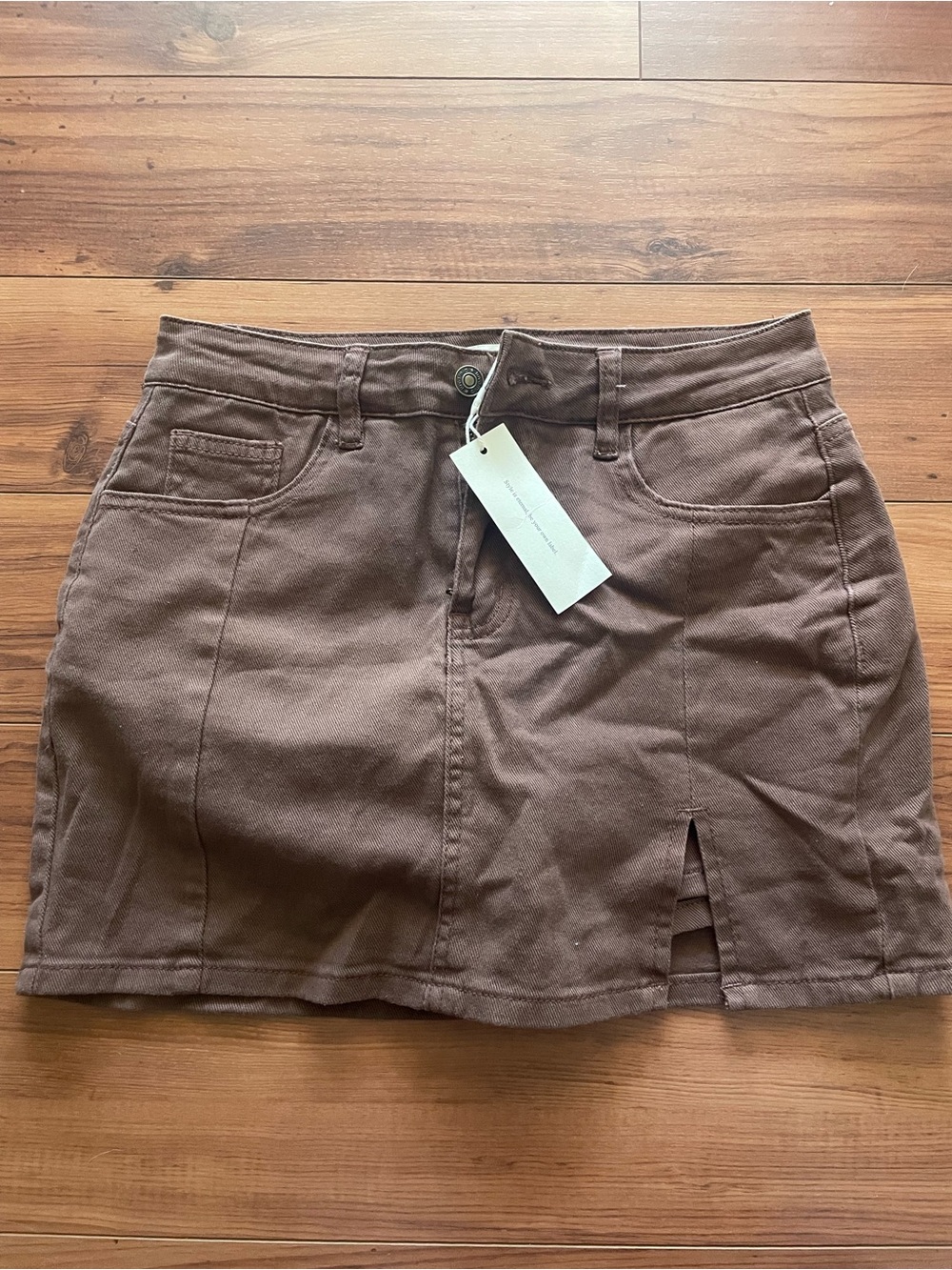 Brown Cotton Mini Skort with Front Slit